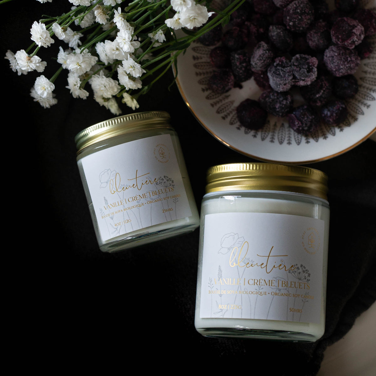 Bougie artisanale bleuets et vanille en cire de soya