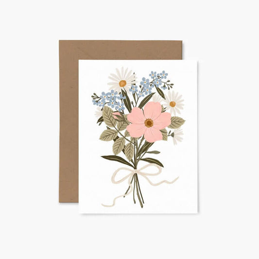 Offrir un mot de douceur avec une carte de souhaits illustrée par Joannie Houle, motif de bouquet vintage floral, style minimaliste.