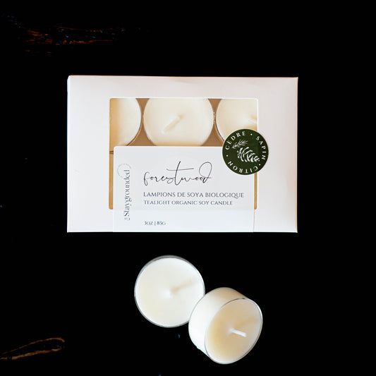 Boîte de lampions parfumés Forestwood – sapin, cèdre et pomme épicée – en cire de soya naturelle, faits à la main au Québec